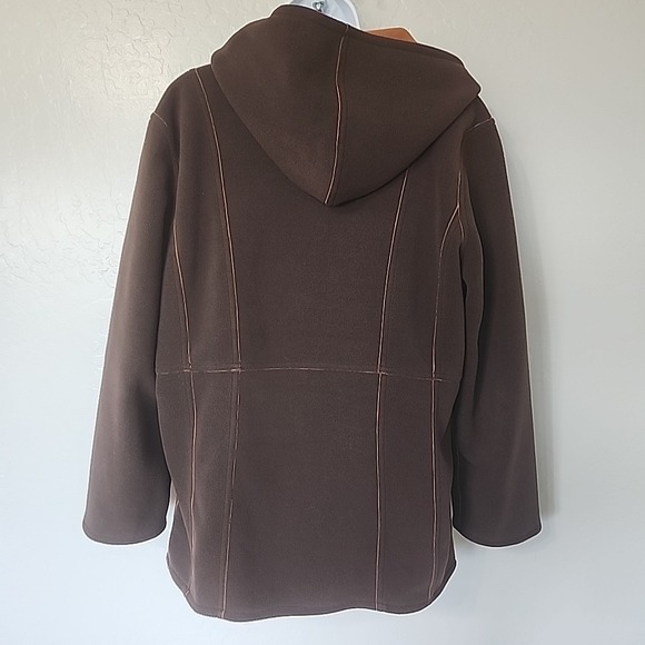 Susan Graver WeekendFleece Hooded Reversible Jacket Brown/Pumpkin Women's Medium - Picture 2 of 4